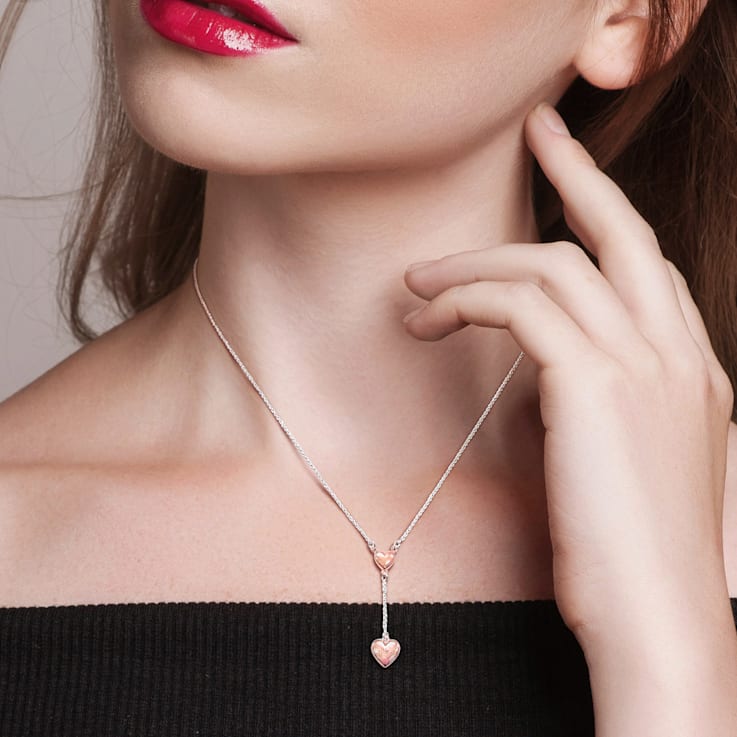 Heart Drop Necklace in 2-Tone Sterling Silver