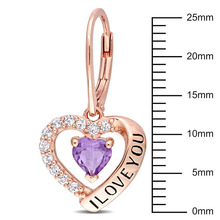 1 1/2 CT TGW Amethyst and White Topaz Heart Earrings in 18K Rose Gold
Over Sterling Silver