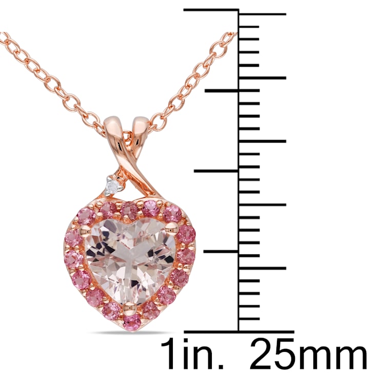 1.33 CTW Morganite, Pink Tourmaline and Diamond Heart Rose Plated
Sterling Silver Pendant with Chain