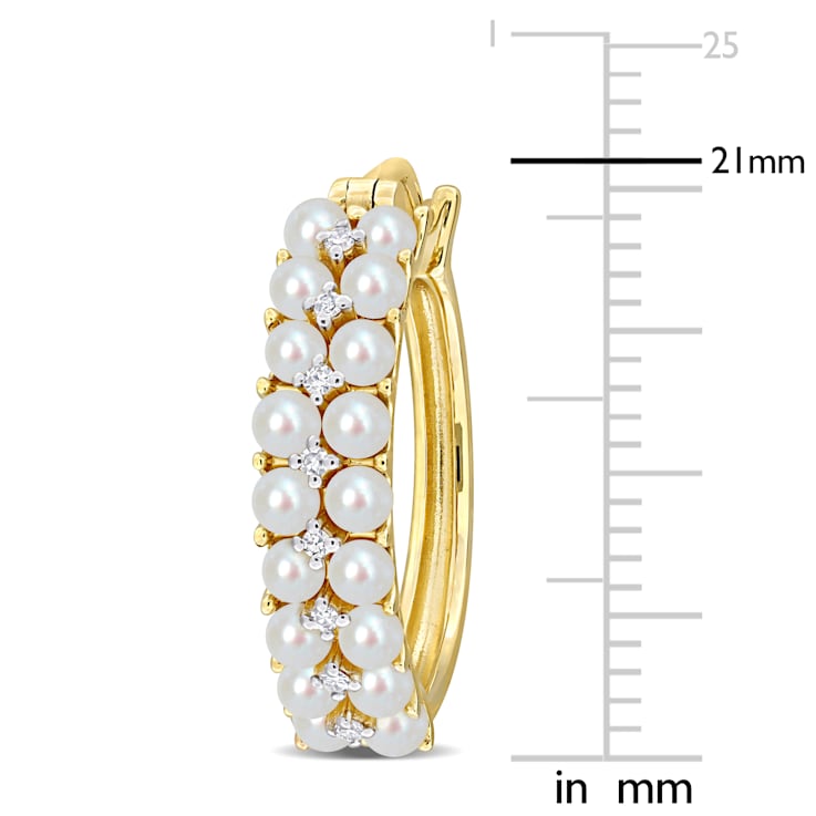 2-2.5MM Freshwater Cultured Pearl and 1/10 CT TW Diamond Hoop Earrings
in 14K Yellow Gold