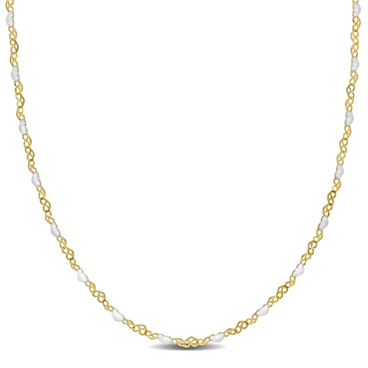 White Enamel Heart Link Necklace in 14K Yellow Gold Over Sterling Silver