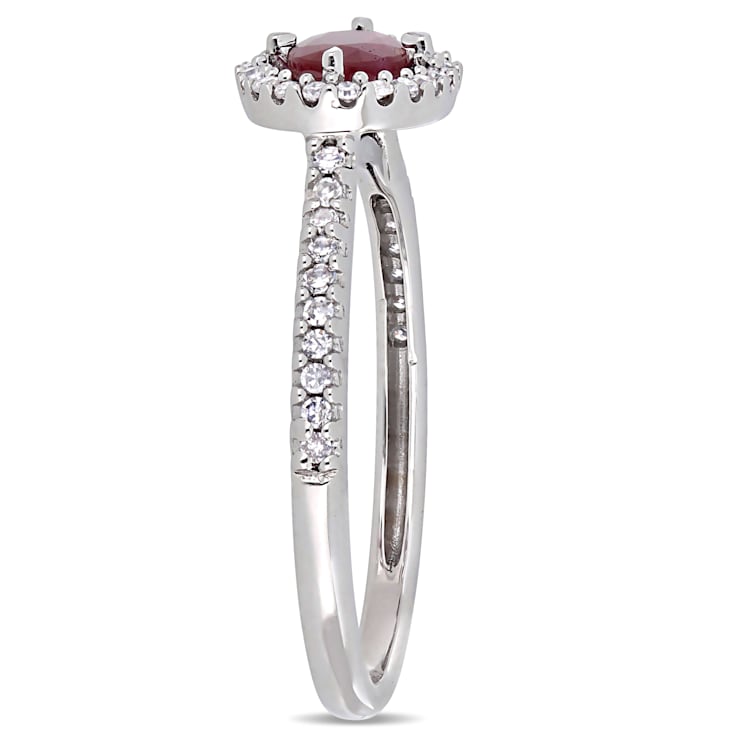 3/5 CT TGW Ruby and 1/5 CT TW Diamond Halo Ring in 14K White Gold