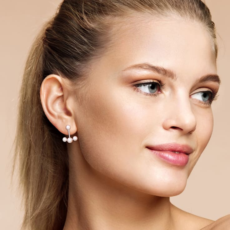 5-6.5MM Freshwater Cultured Pearl Dangle Earrings in 14K White Gold