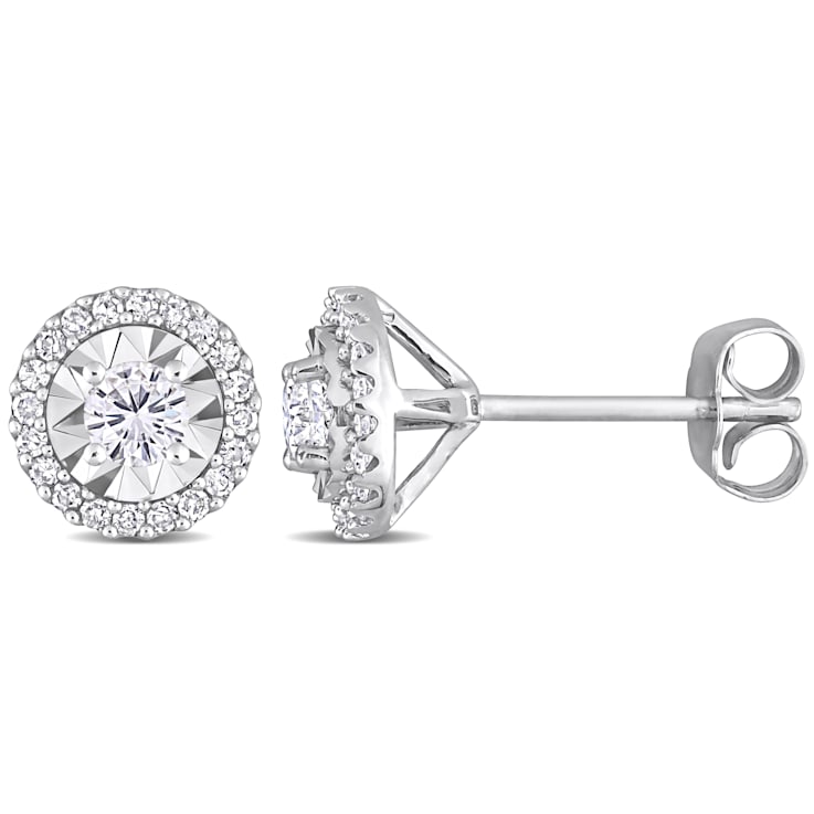 1/2 CT TW Diamond Halo Stud Earrings in 10k White Gold