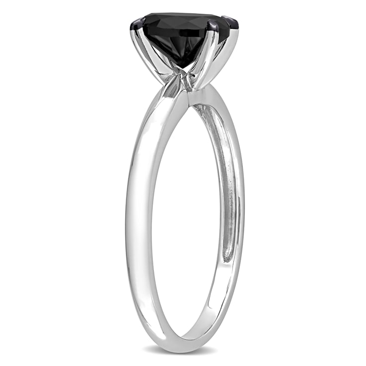 1 ct Black Diamond Solitaire Engagement Ring in 14K White Gold