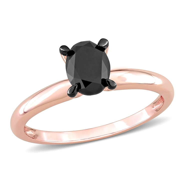 1 ct Black Diamond Solitaire Engagement Ring in 14K Rose Gold