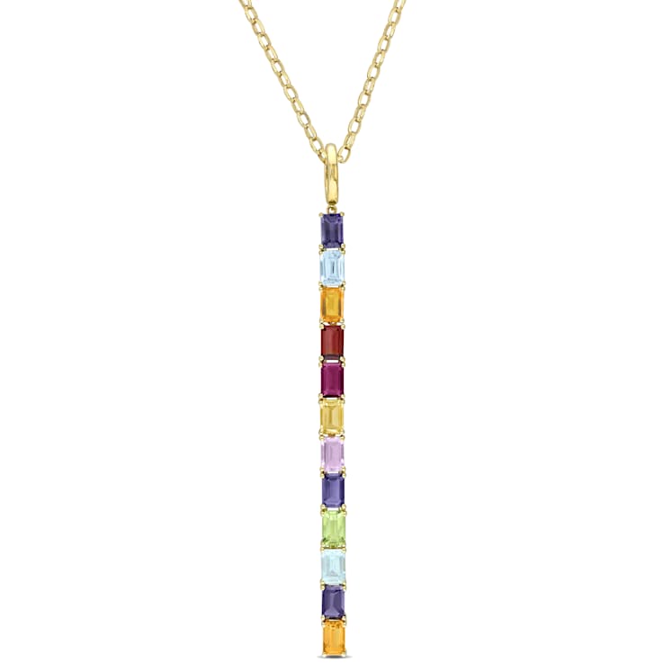 5 3/4 CT TGW Iolite Linear Pendant with Oval Link Chain in 10K Yellow Gold
