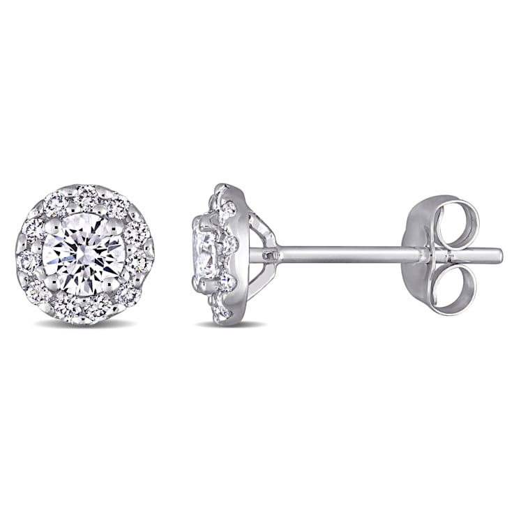 3/4 CT TGW Lab Grown Diamond Halo Stud Earrings in 14K White Gold