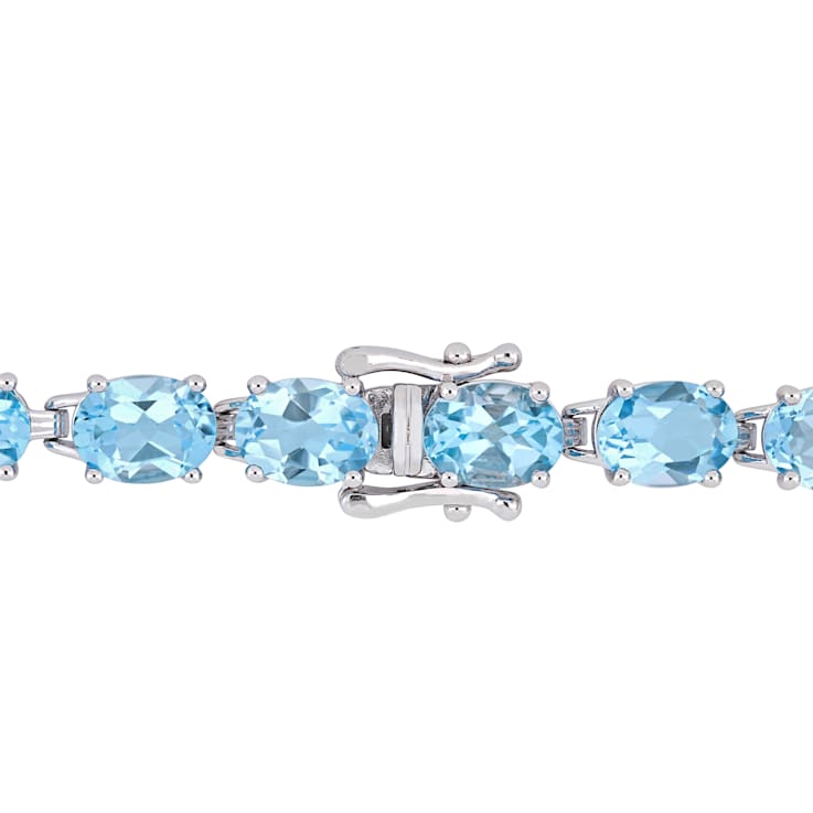 28 1/2 CT TGW Oval-Cut Sky-Blue Topaz Tennis Bracelet in Sterling Silver