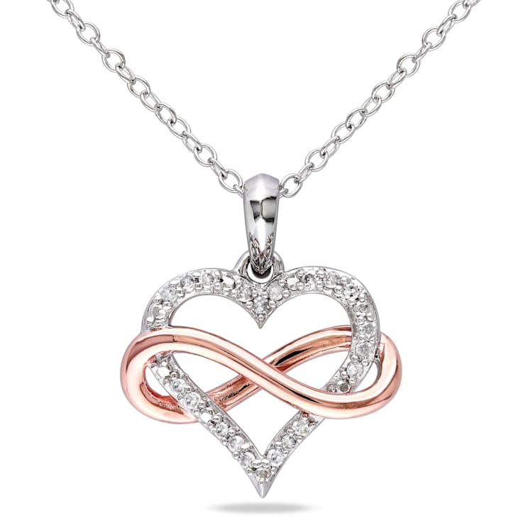 1/10 CT TW Diamond Infinity Heart Pendant with Chain in 2-Tone Pink and
White Sterling Silver