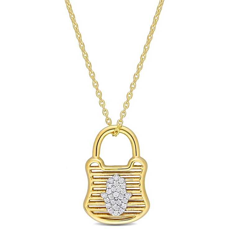 1/10 CT TW Diamond Lock Pendant with Chain in 14K 2-Tone Gold