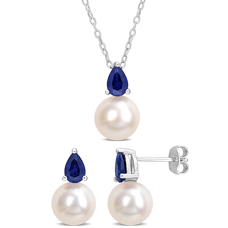 Sapphire earrings necklace set deals