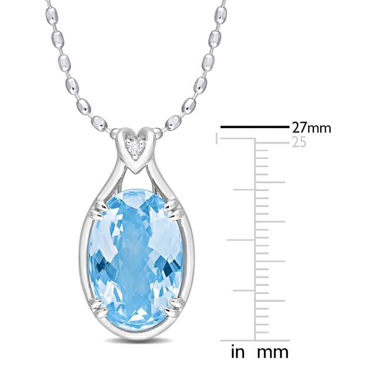13 1/2 CT TGW Sky Blue Topaz and White Topaz Solitaire Pendant with
Chain in Sterling Silver