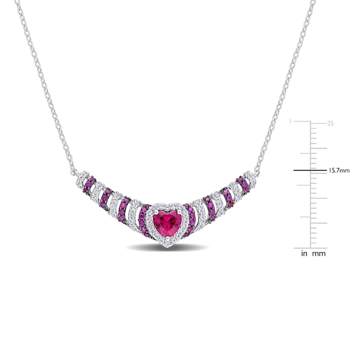 1 7/8 CT TGW Created Ruby and Created White Sapphire Heart Necklace in
Sterling Silver