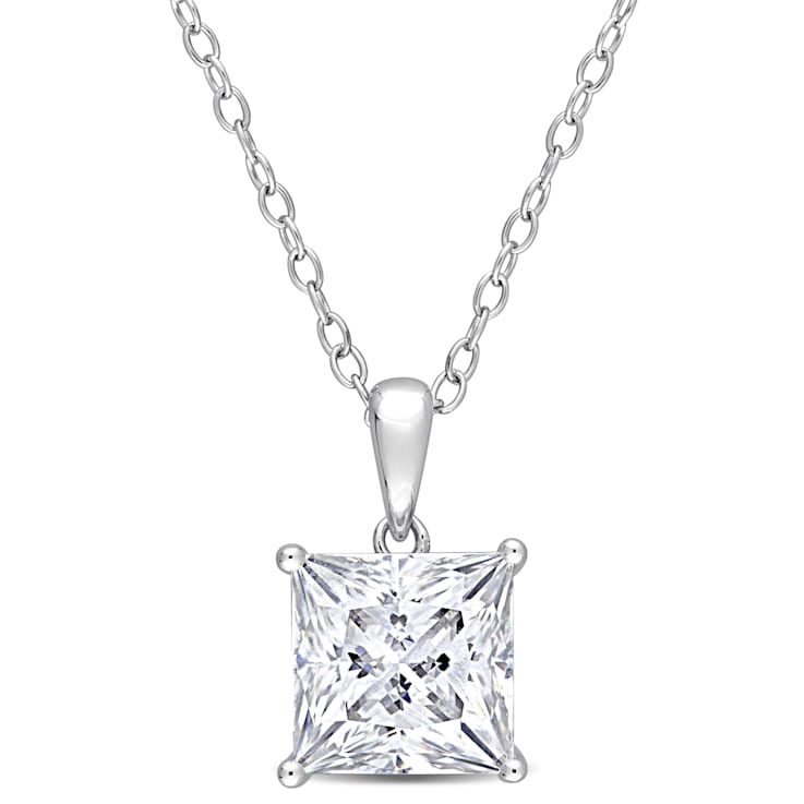 3 CT DEW Created Moissanite Solitaire Pendant with Chain in Sterling Silver