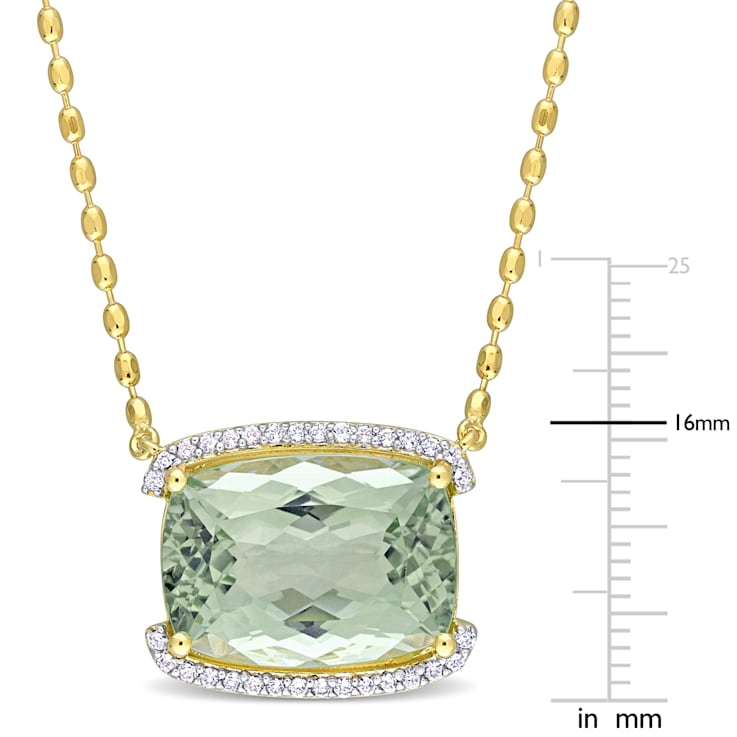16 5/8 CT TGW Green Quartz and White Topaz Semi-Halo Necklace in Yellow
Plated Sterling Silver
