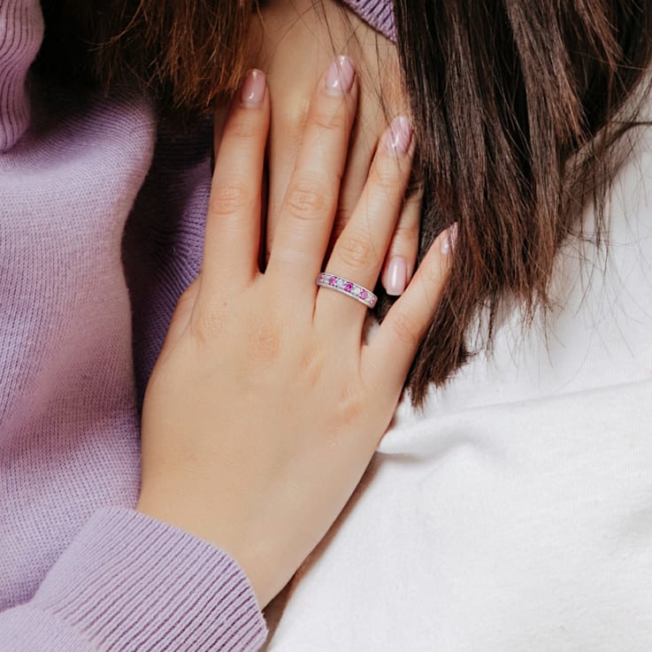 4/5 CTW Created Pink and Created White Sapphire Anniversary Band in
Sterling Silver