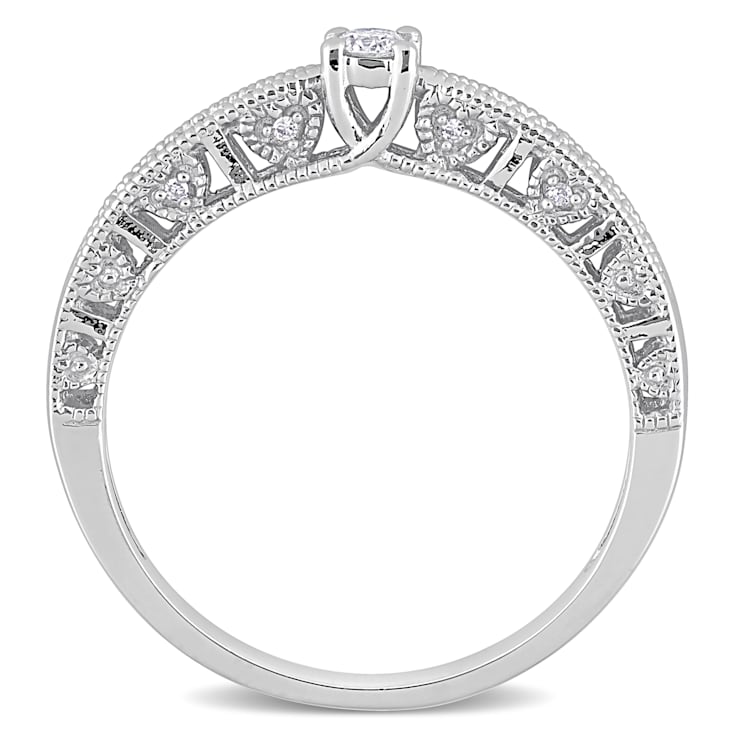 1/10 CT TW Diamond Vintage Engagement Ring in Sterling Silver