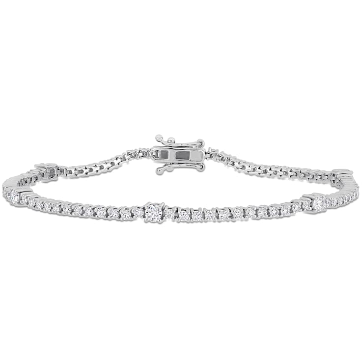 2 CT TGW Created Moissanite Station Bracelet in Sterling Silver