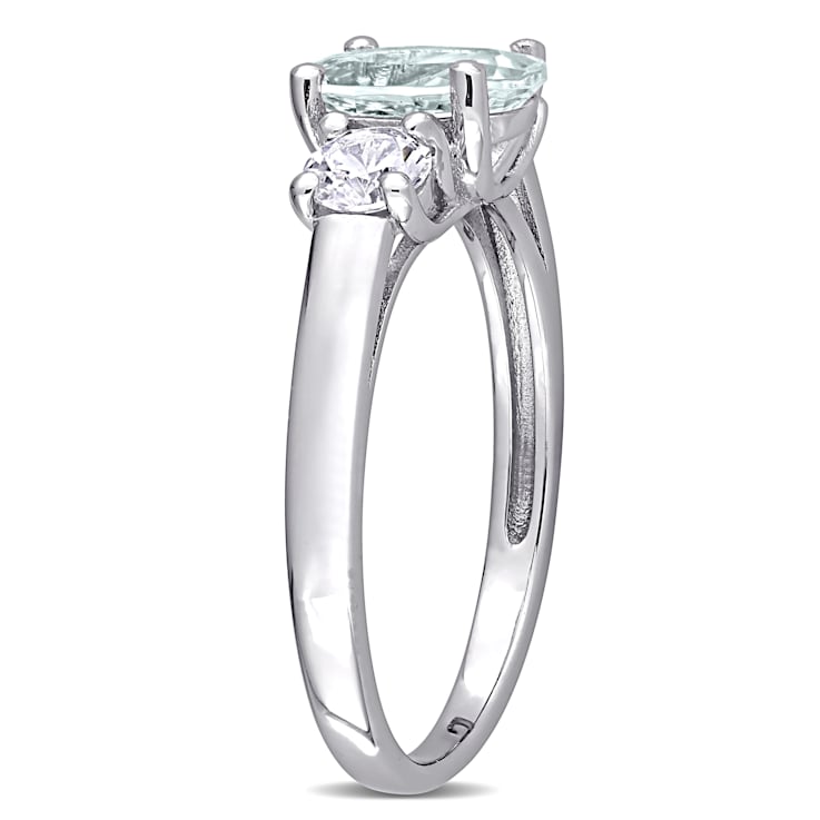 1 5/8 CTW Aquamarine and Created White Sapphire 3-Stone Ring in Sterling Silver
