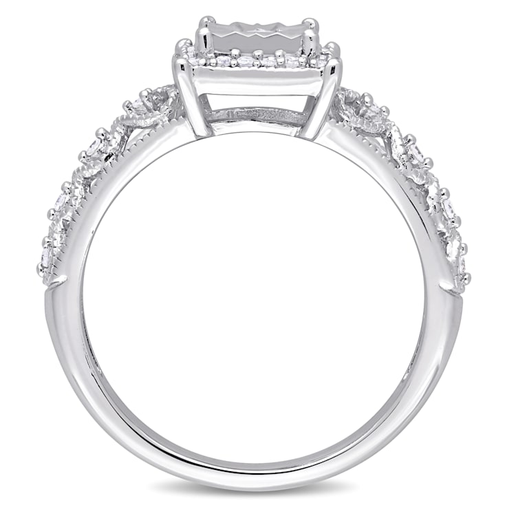 1/5 CT TW Diamond Square Halo Vintage Promise Ring in Sterling Silver