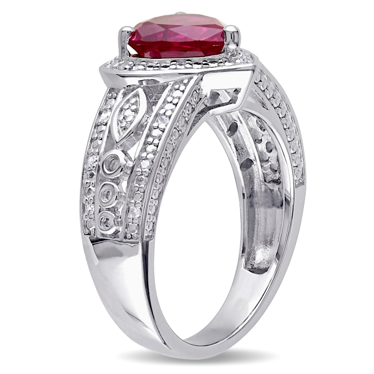 2 4/5 CT TGW Created Ruby and 1/10 CT TW Diamond Vintage Heart Ring in
Sterling Silver