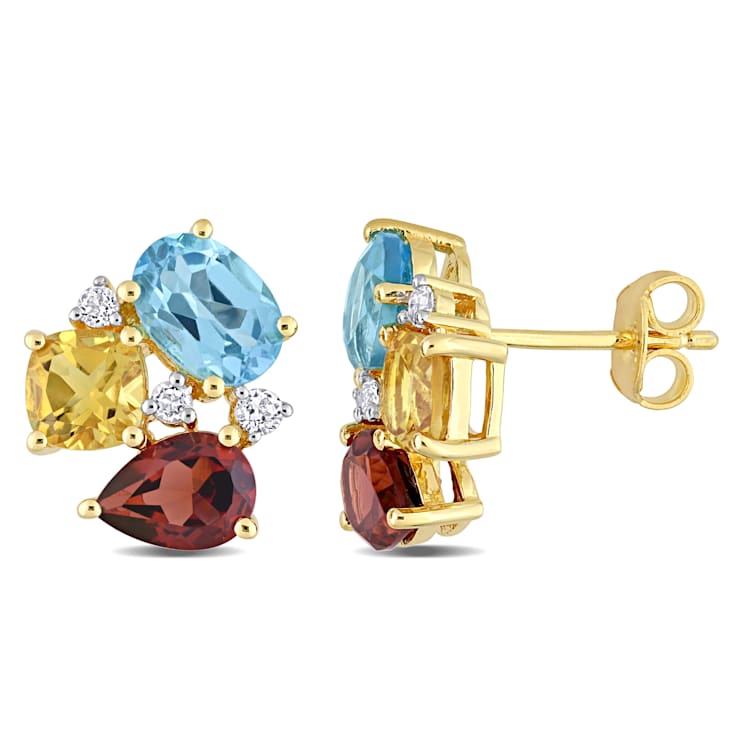 4 7/8 CT TGW Multi-Gemstones Stud Earrings in Yellow Plated Sterling Silver
