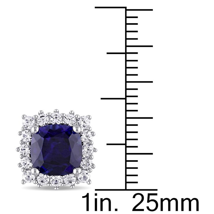 4-7/8ctw Created Blue and White Sapphire Stud Earrings in Sterling Silver