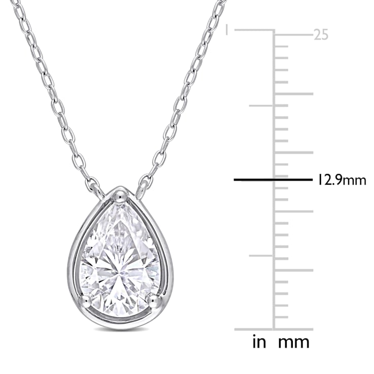 2 CT DEW Created Moissanite Halo Teardrop Pendant with Chain in Sterling Silver