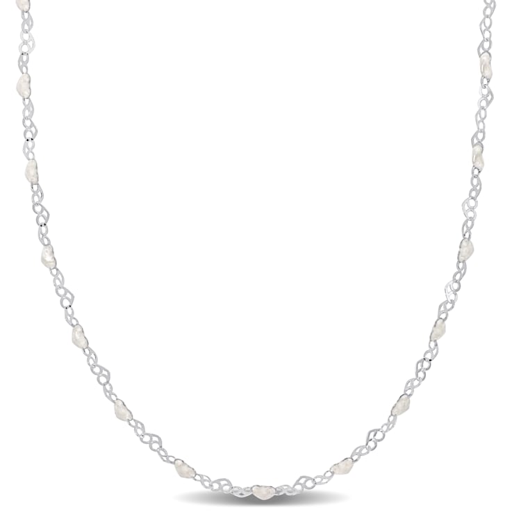White Enamel Heart Link Necklace in Stelring Silver