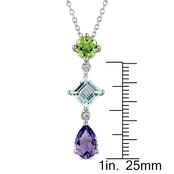 3 1/8 CT TGW Multi-Gemstones Drop Pendant with Chain in Sterling Silver