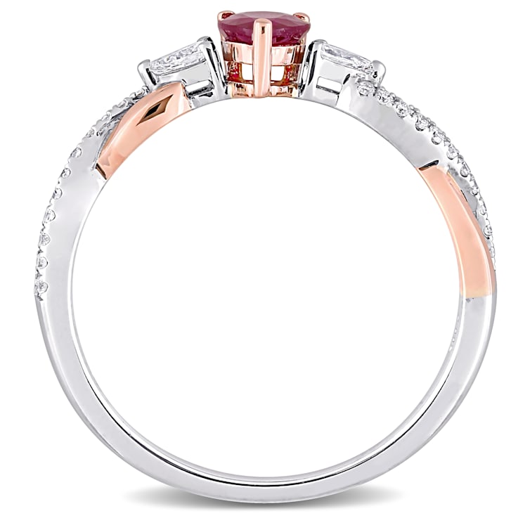 2/5 CT TGW Ruby and 1/5 CT TW Diamond 3-stone Promise Ring in 2-tone 14K
White and Rose Gold
