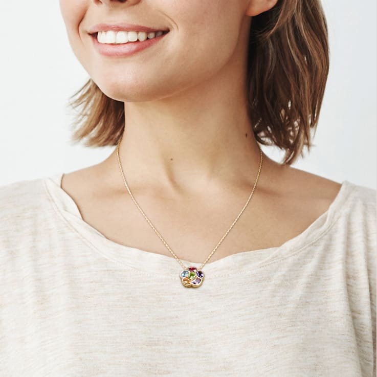 3 3/8 CT TGW Mixed Gemstones Floral Pendant With Chain in Yellow Plated
Sterling Silver