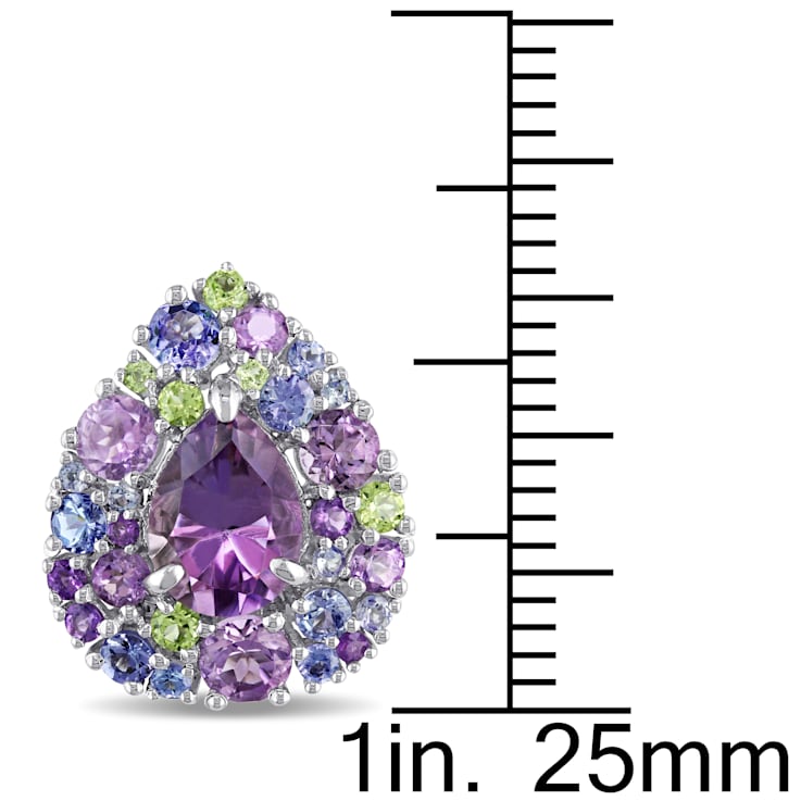 8-1/2ctw Tanzanite, Rose de France, Peridot and Amethyst Cluster
Earrings in Sterling Silver