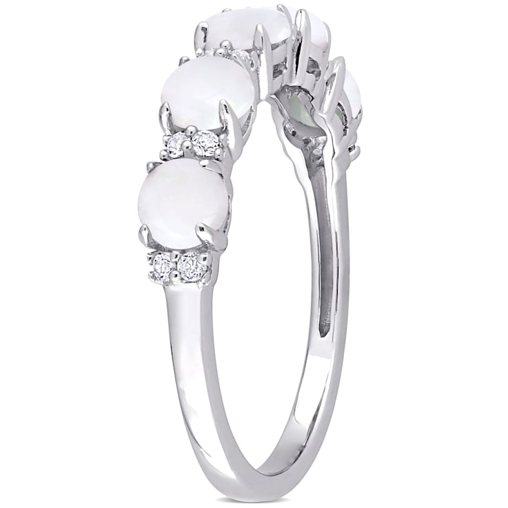 1 CT TGW Opal and White Topaz Semi Eternity Ring Sterling Silver