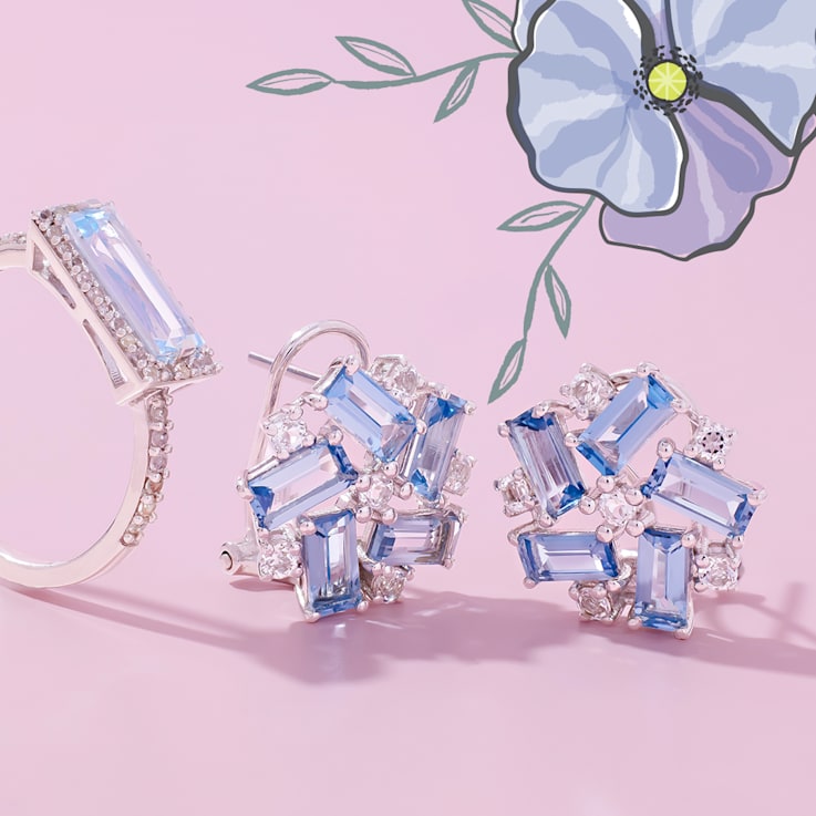 5 1/8 CT TDW London Blue Topaz and White Topaz Earrings with Omega Clip
Closure in Sterling Silver