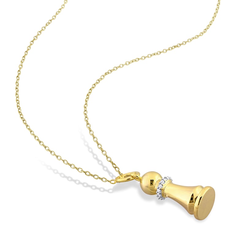 King Chess Charm Diamond Accent  Pendant with Chain in Yellow Plated
Sterling Silver