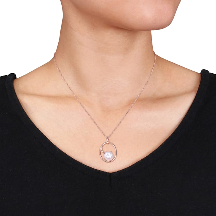 9-9.5MM Freshwater Cultured Pearl Drop Pendant with Chain in Rose Plated
in Sterling Silver