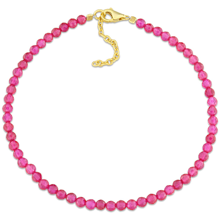 3 CT TGW Created Ruby Beaded Bracelet in Yellow Plated Sterling Silver