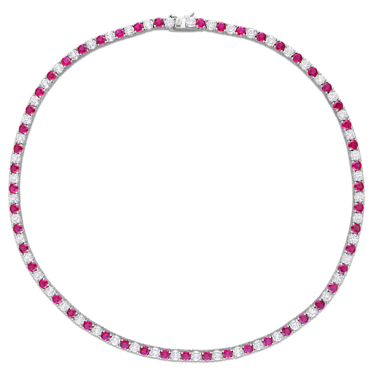 33 CT TGW Created Ruby and Created White Sapphire Tennis Necklace in
Sterling Silver