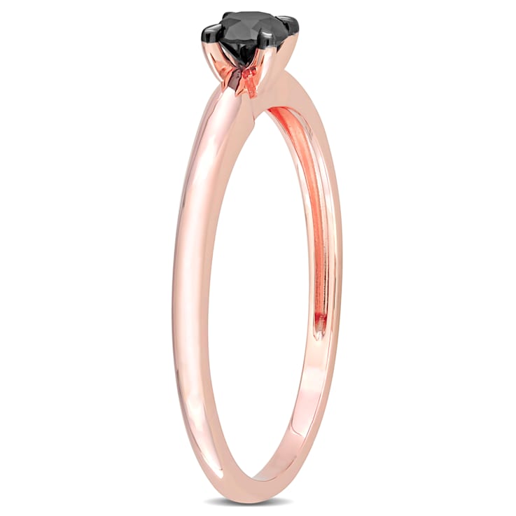 1/4 ct Black Diamond Solitaire Engagement Ring in 14K Rose Gold