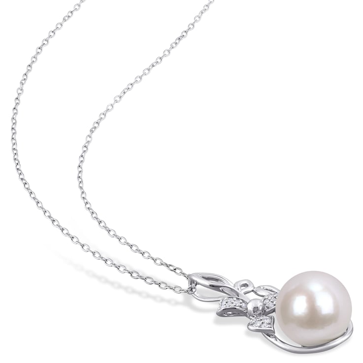 11-12MM Freshwater Cultured and Diamond Accent Floral Pendant with Chain
in Sterling Silver