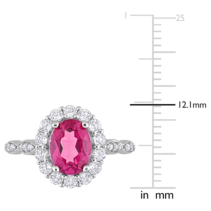 2 1/10 CT TGW Pink Topaz and Diamond Accent Halo Ring in 10K White Gold