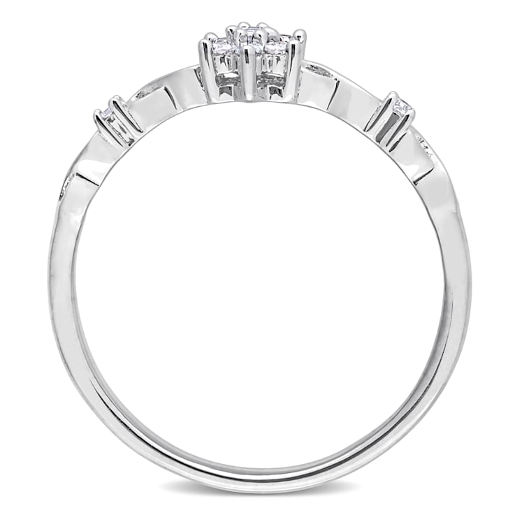 1/10 CT TW Diamond Floral Promise Ring in Sterling Silver