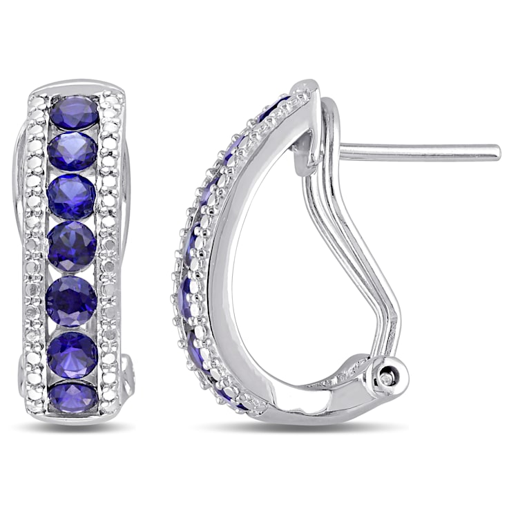 2 CT TGW Created Blue Sapphire Earrings in Sterling Silver