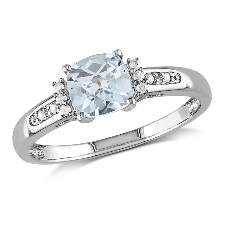 4/5 CT TGW Aquamarine and Diamond Accent Ring in Sterling Silver