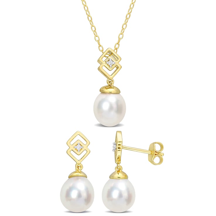 8-9MM South Sea Cultured Pearl & Topaz Earrings & Necklace Set
in Yellow Plated Sterling Silver