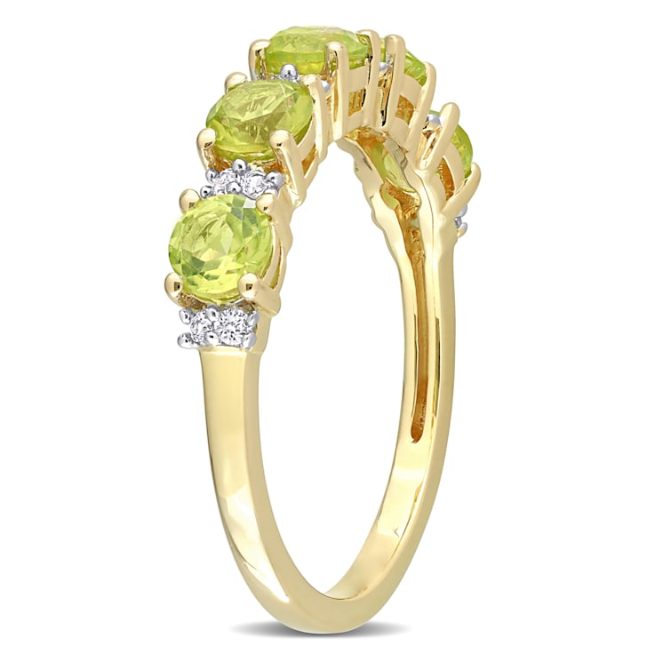 1 3/5 CTW Peridot and White Sapphire Semi-Eternity Ring in Yellow Gold
Plated Sterling Silver