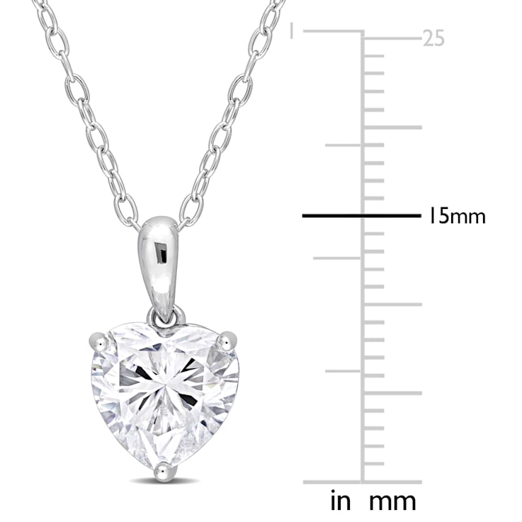 2 CT DEW Created Moissanite Solitaire Pendant with Heart Detail and
Chain in Sterling Silver