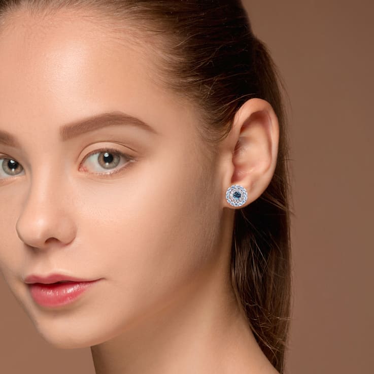 4 1/3 CT TGW London Blue, Sky Blue and White Topaz Stud Earrings in
Sterling Silver